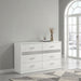 CoasterEveryday Viana 6-drawer bedroom dresser in white high gloss with chrome pulls