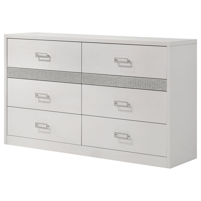 Viana 6-Drawer Bedroom Dresser with Chrome Pulls White High Gloss