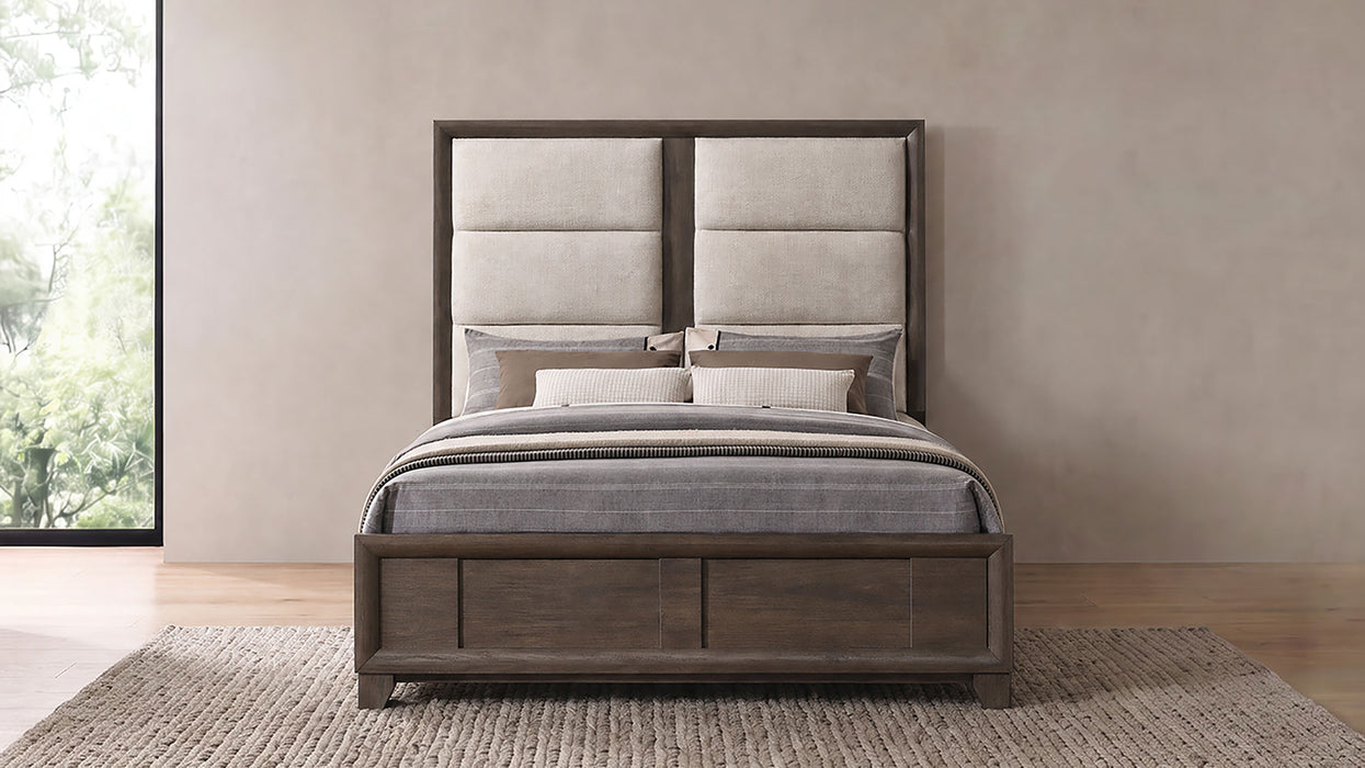 Farre Queen Upholstered Platform Panel Bed Dark Brown