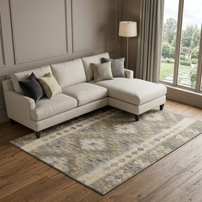 10' X 14' Geometric Washable Area Rug With UV Protection (691818) - Beige / Gray / Ivory