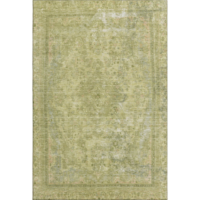 10' X 14' Floral Medallion Washable Area Rug With UV Protection (695906) - Artichoke Green / Gray