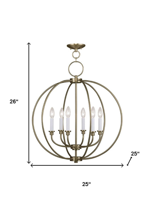 Six Light Metal Dimmable Chandelier With Shades - Brass