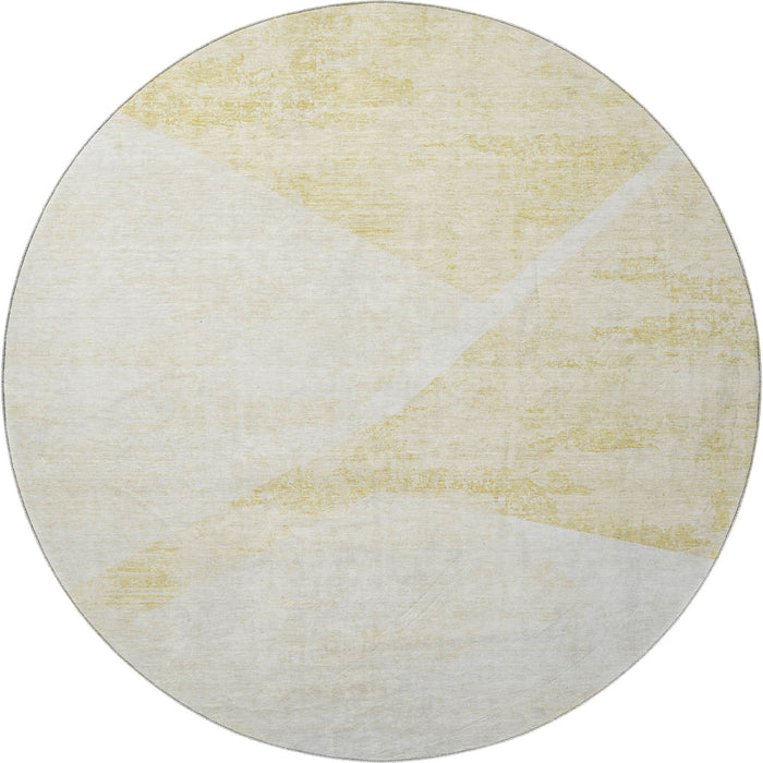 8' Geometric Washable Round Rug Polyester With UV Protection - Gold And Ivory