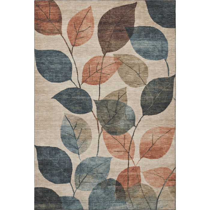 10' X 14' Floral Washable Area Rug With UV Protection (709258) - Beige / Copper / Denim Blue