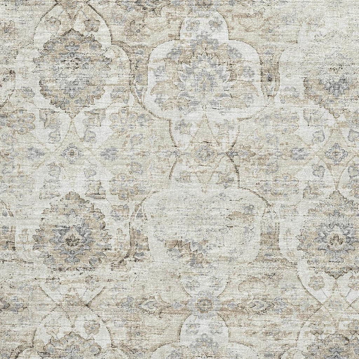 10' X 14' Floral Medallion Distressed Washable Area Rug With UV Protection (644580) - Linen / Ivory