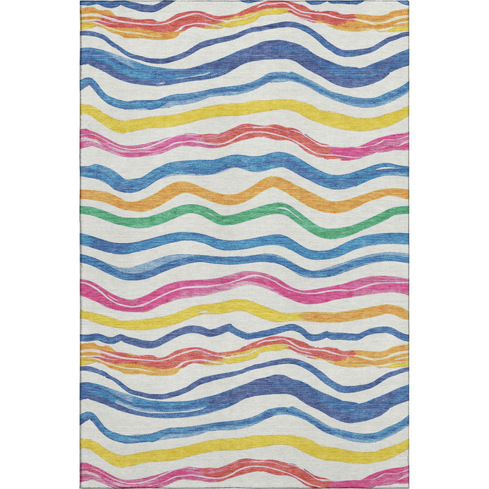 10' X 14' Striped Washable Area Rug With UV Protection (694562) - Ivory / Blue / Yellow / Pink