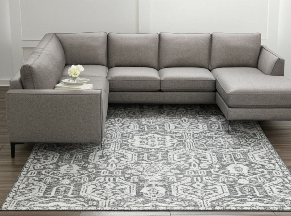 8' X 10' Geometric Hand Tufted Area Rug - Gray And White
