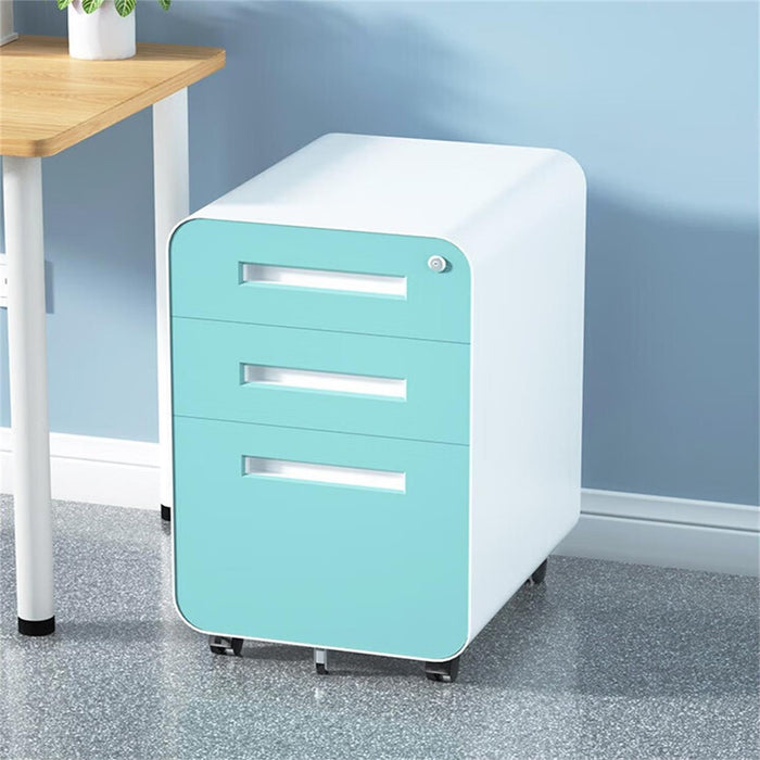 Giga 3-drawer mobile filing cabinet with five wheels, steel construction, waterproof, moisture-proof, suitable for legal, letter, A4 files.