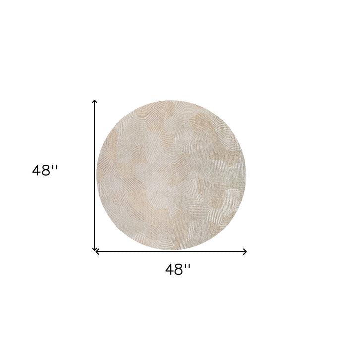 5' Round Abstract Non Skid Area Rug - Beige And White