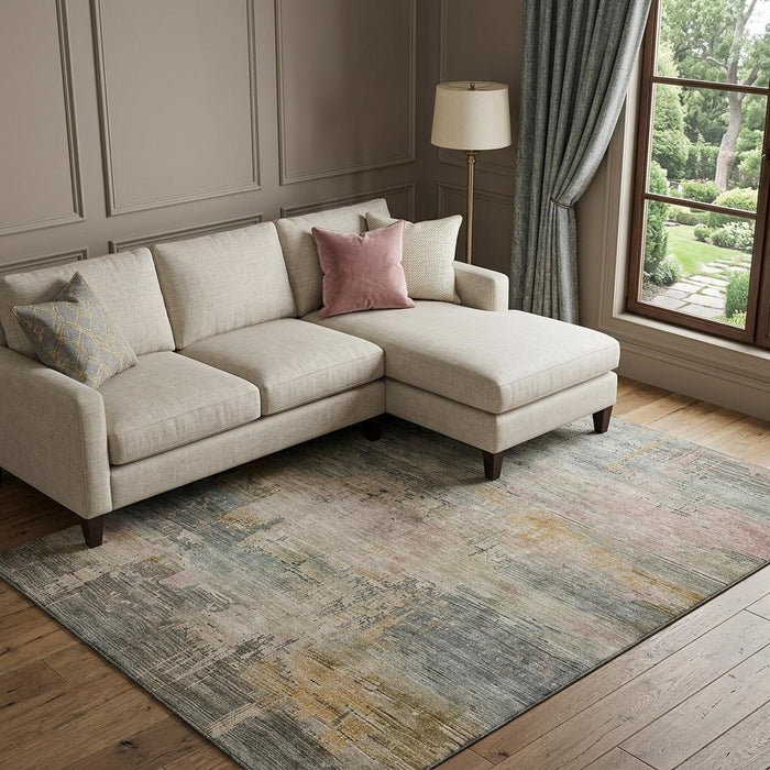 10' X 14' Abstract Washable Area Rug With UV Protection (696092) - Sage / Gold / Beige