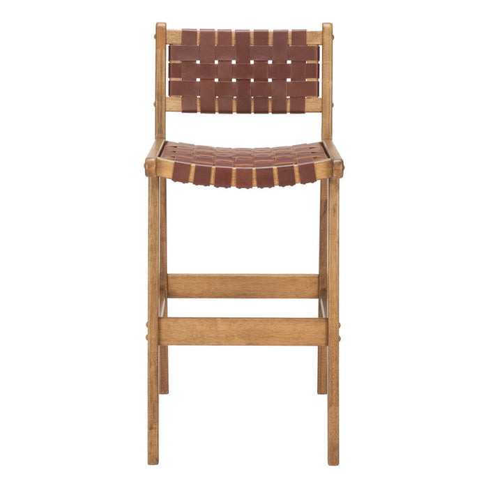 Leather And Solid Wood Low Back Bar Height Bar Chair - Brown