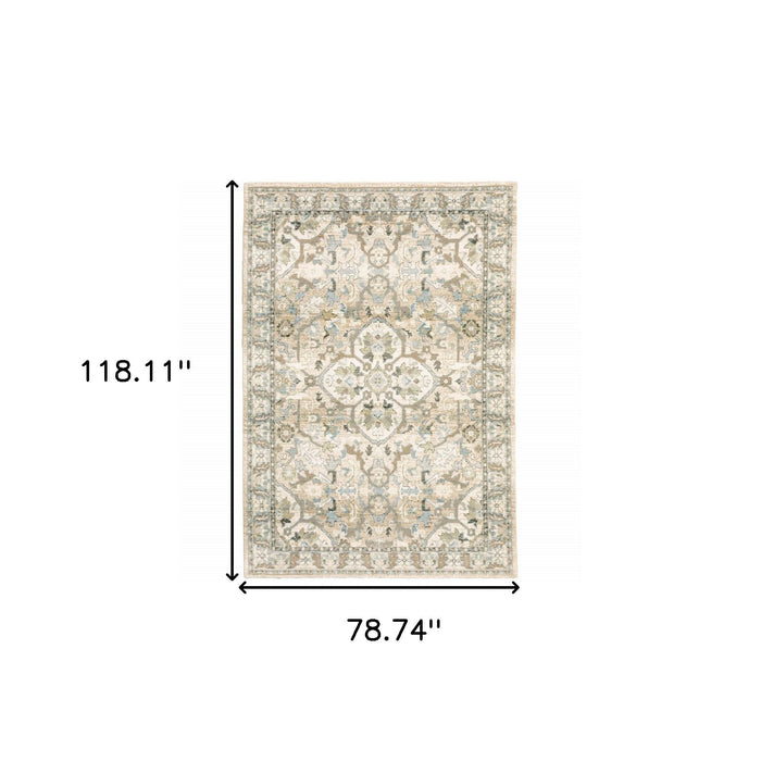 7' x 9' Medallion Area Rug - Beige And Ivory