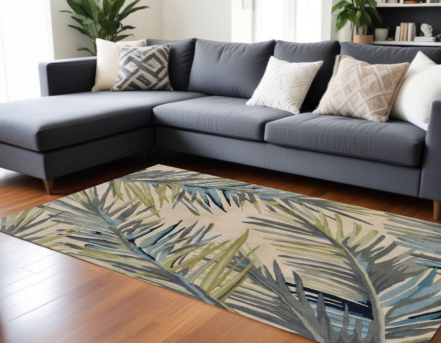 9' x 12' Hand Tufted Tropical Palms Indoor Area Rug - Ivory