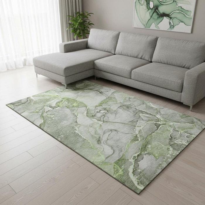 9' X 12' Abstract Washable Area Rug With UV Protection (647271) - Green / Ivory