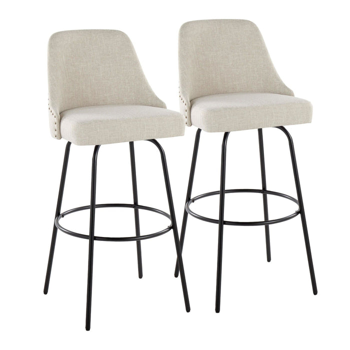 Marcel - 30" Fixed-Height Barstool With Swivel And Round Black Metal Footrest (Set of 2) - Black Metal