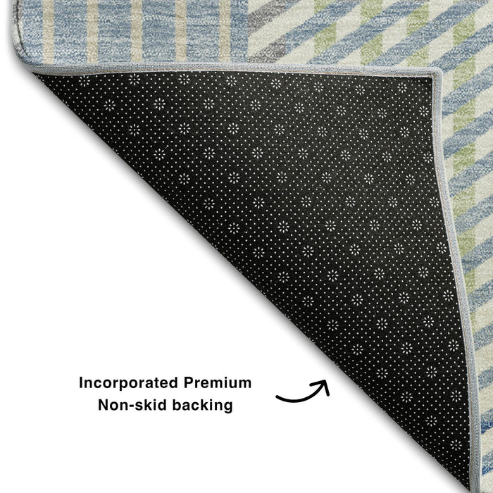 10' X 14' Plaid Washable Area Rug With UV Protection (678712) - Denim Blue / Ivory / Gray