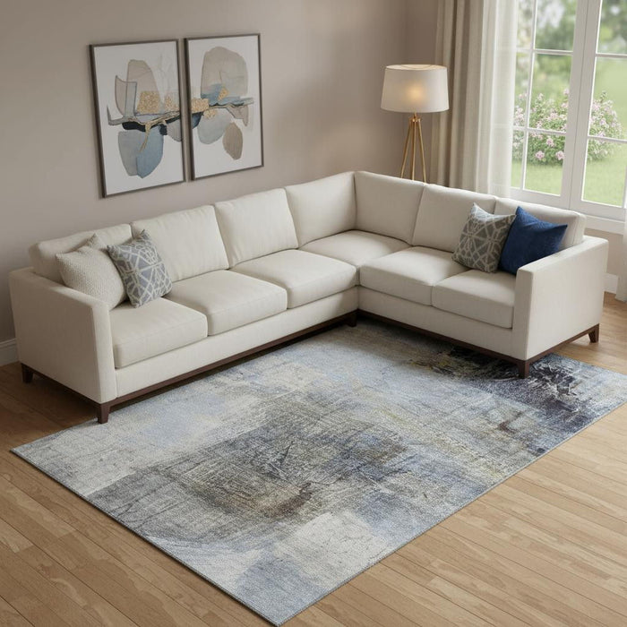 10' X 14' Abstract Washable Area Rug With UV Protection (718418) - Sky Blue / Gray