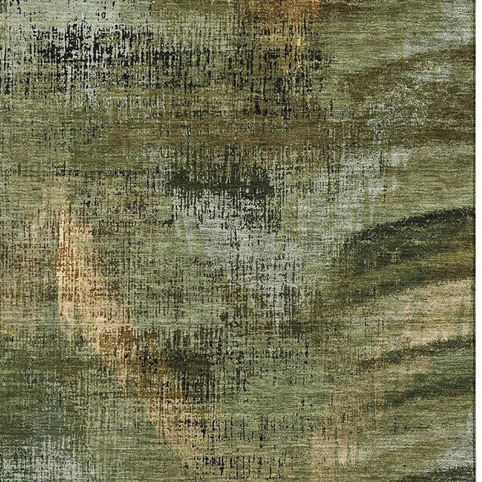 8' X 10' Abstract Washable Area Rug With UV Protection - Olive Green And Charcoal