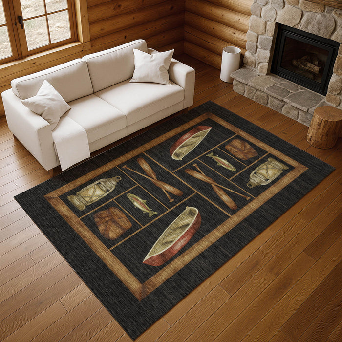 8' X 10' Nautical Washable Area Rug With UV Protection - Midnight