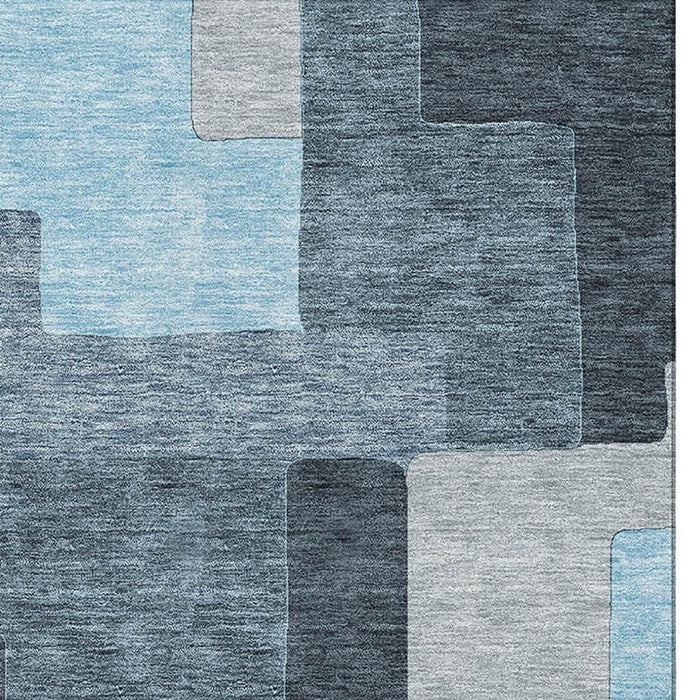 10' X 14' Geometric Washable Area Rug With UV Protection (675744) - Sky Blue / Gray