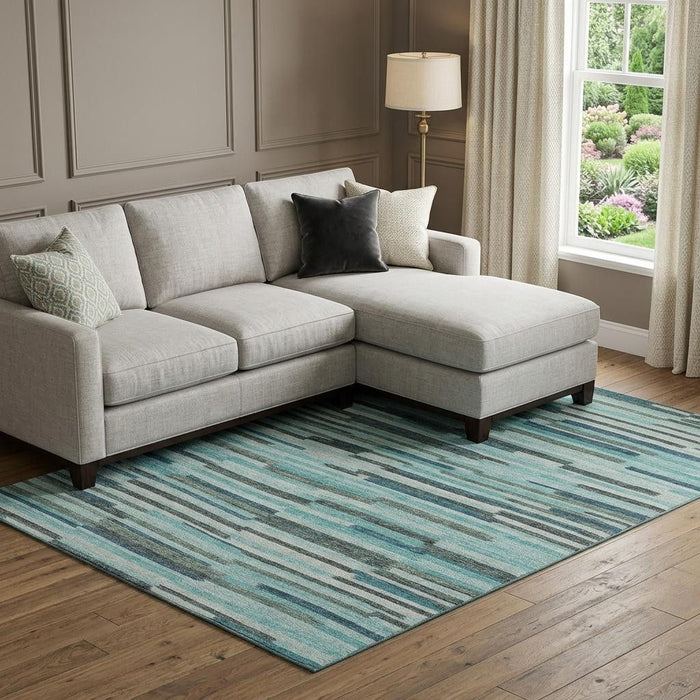 10' X 14' Abstract Washable Area Rug With UV Protection (644934) - Turquoise / Teal Blue / Gray