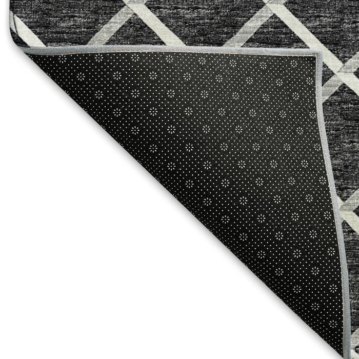10' X 14' Geometric Washable Area Rug With UV Protection - Black / Ivory
