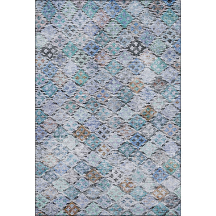 10' X 14' Geometric Washable Area Rug With UV Protection (683812) - Blue / Copper / Silver