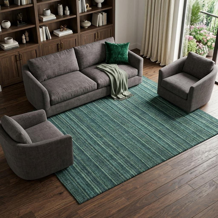10' X 14' Striped Washable Area Rug With UV Protection (677591) - Teal / Mint Green