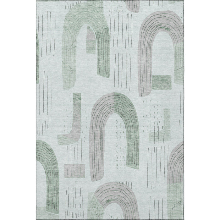 10' X 14' Geometric Washable Area Rug With UV Protection (697542) - Mint Green / Gray / Ivory