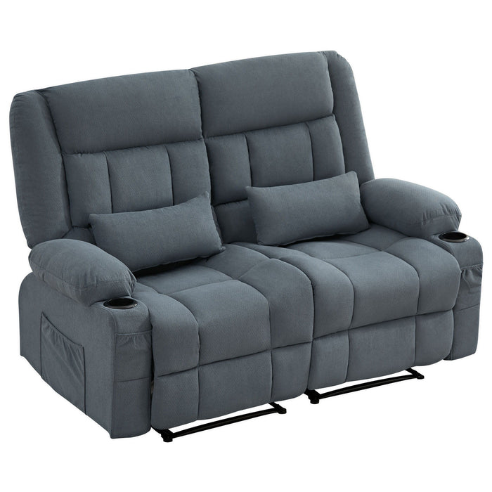 Chenille Manual Reclining Loveseat With Storage Toss Pillows - Slate Blue