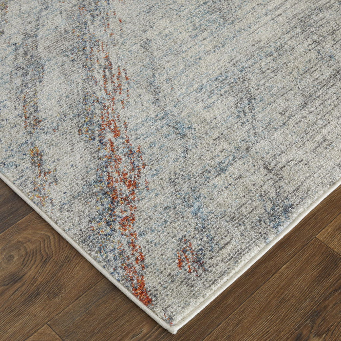 10' x 14' Abstract Power Loom Stain Resistant Area Rug - Ivory Orange And Blue