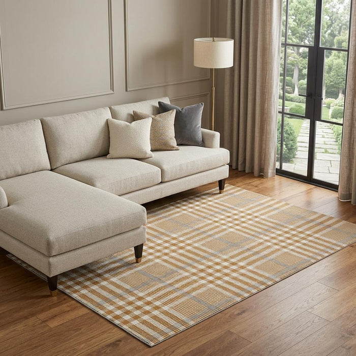 10' X 14' Plaid Washable Area Rug With UV Protection (682655) - Rust / Ivory / Gray