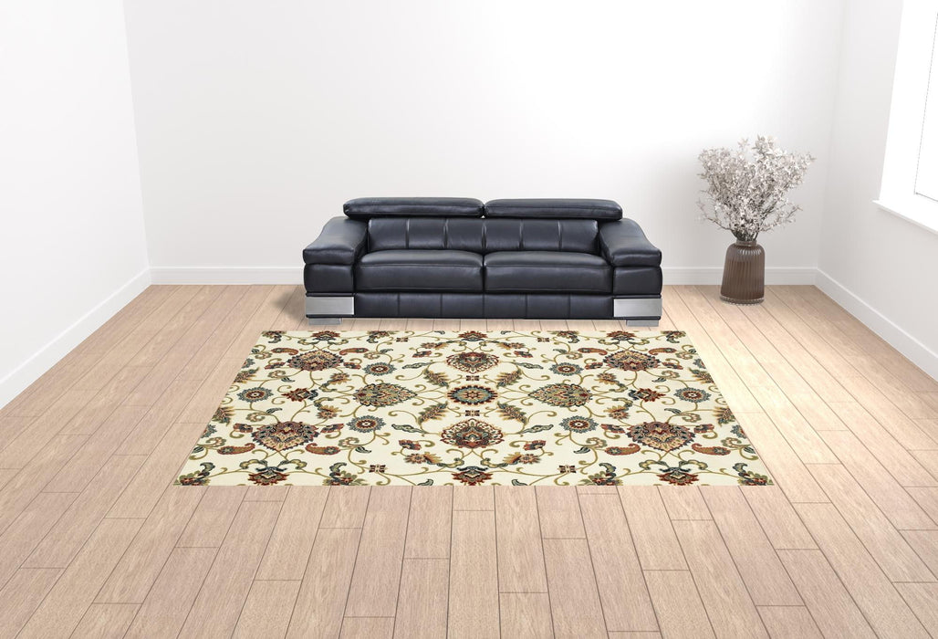 10' x 13' Floral Power Loom Stain Resistant Area Rug - Ivory Green Blue Red Salmon And Yellow