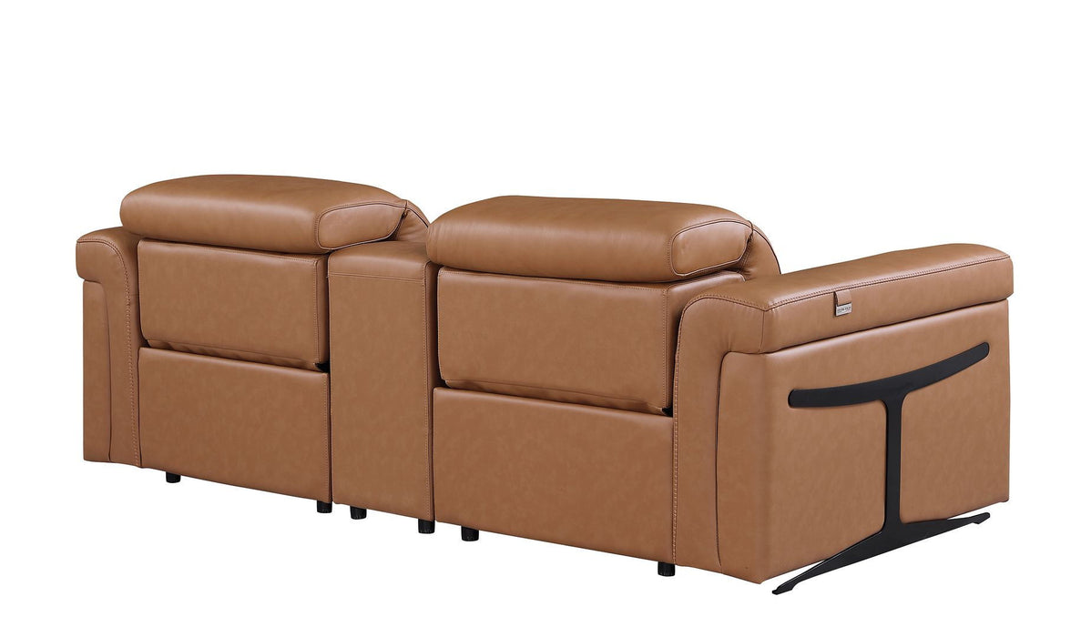 Italian Leather Power Reclining Loveseat With Storage (720528) - Chestnut / Black