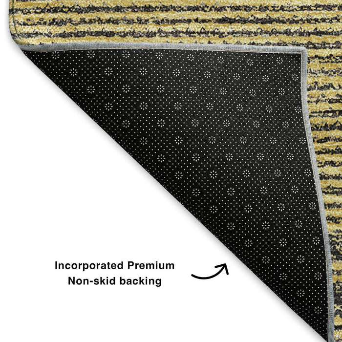 10' X 14' Abstract Washable Area Rug With UV Protection (653701) - Graphite / Gold