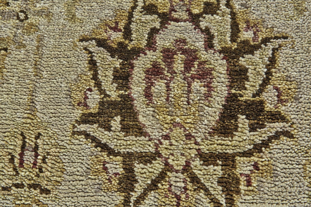 8' Wool Oriental Hand Knotted Round Rug - Brown Gold And Tan