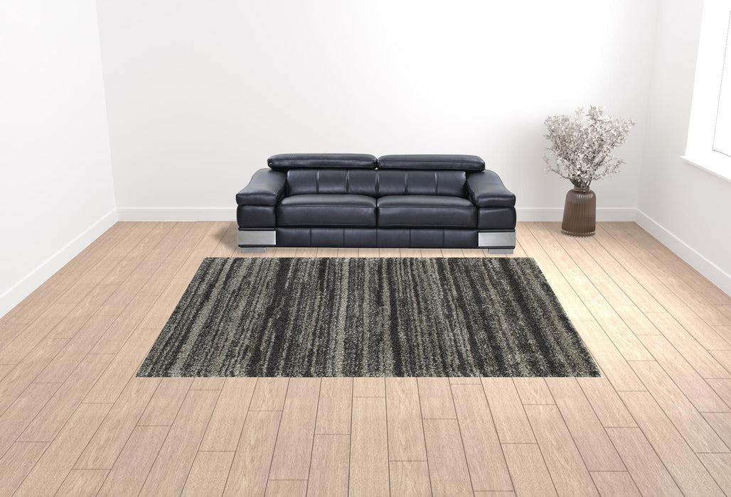 10' x 13' Geometric Shag Power Loom Stain Resistant Area Rug - Charcoal Silver And Gray