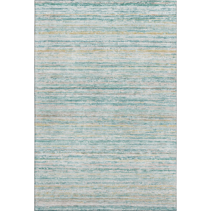 10' X 14' Striped Washable Area Rug With UV Protection (692376) - Teal / Ivory / Gold