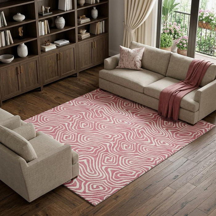 10' X 14' Abstract Washable Area Rug With UV Protection (680849) - Blush / Ivory