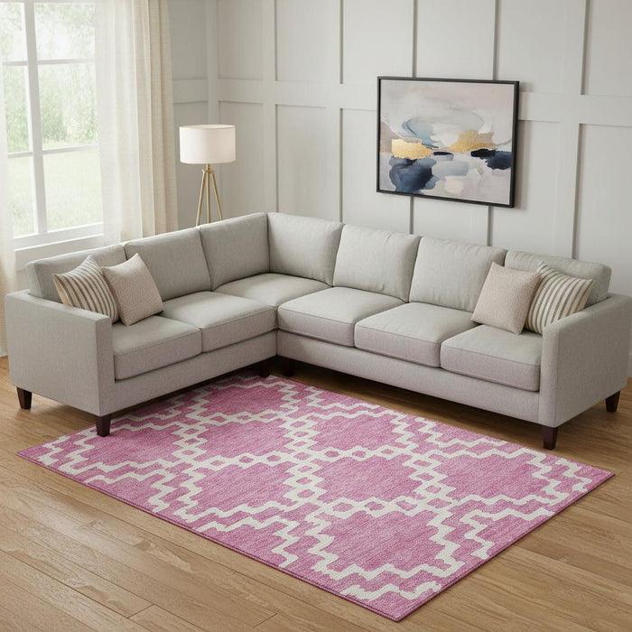 10' X 14' Abstract Geometric Washable Area Rug With UV Protection (671696) - Blush / Ivory