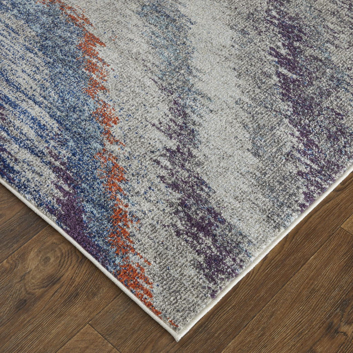 10' x 14' Abstract Power Loom Stain Resistant Area Rug - Blue Gray And Orange