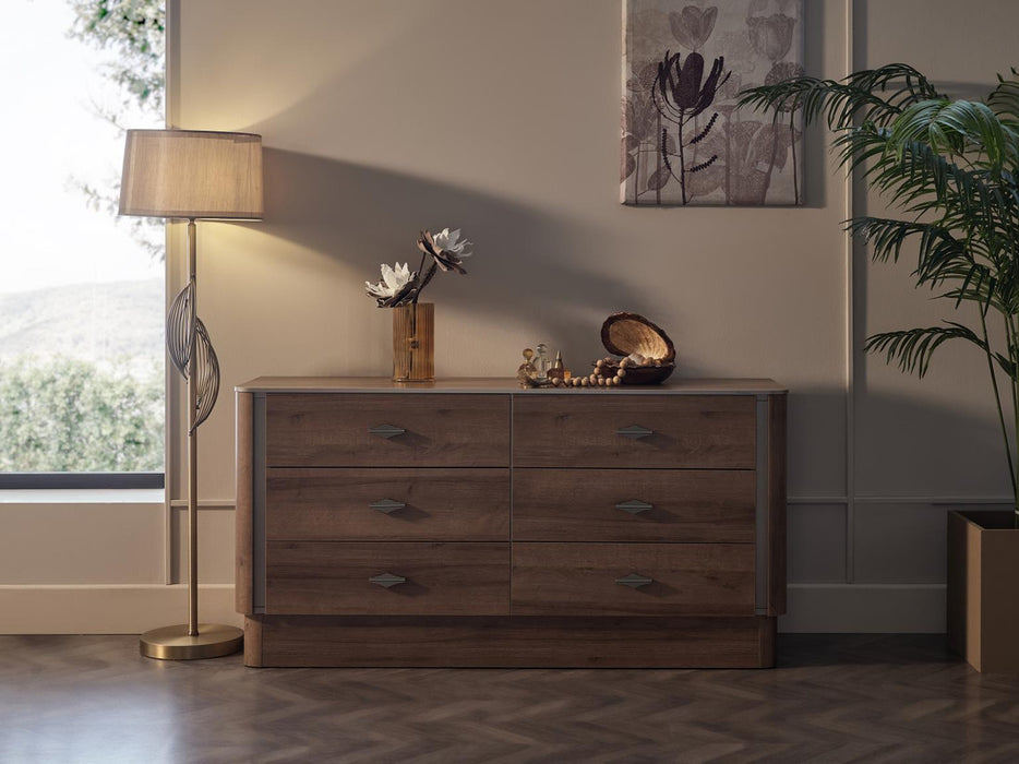 Bellona Mirante 6 Drawer Dresser - Walnut