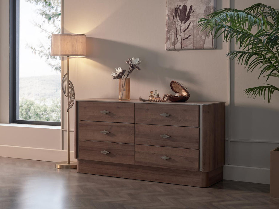 Bellona Mirante 6 Drawer Dresser - Walnut