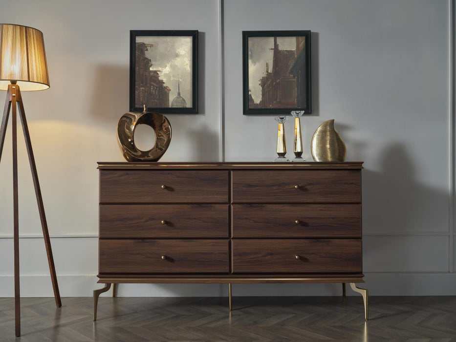 Bellona Montego 6 Drawer Dresser - MNT Walnut