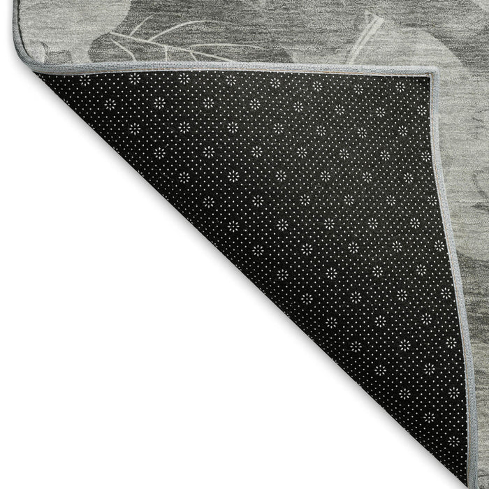 10' X 14' Floral Washable Area Rug With UV Protection (694316) - Gray / Silver / Charcoal