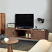 Giga industrial style reclaimed wood TV stand with storage cabinet for living room media setup, featuring natural wood finish.