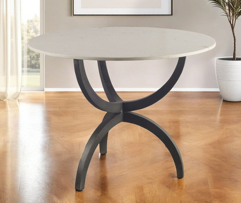 40" Rounded Marble And Metal Three Leg Base Dining Table - Black