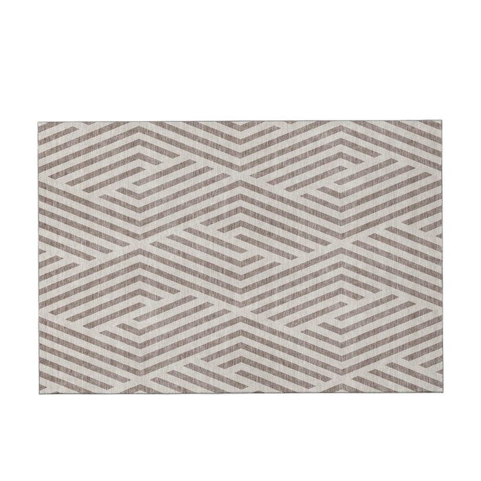 10' X 14' Geometric Washable Area Rug With UV Protection (648598) - Taupe / Ivory