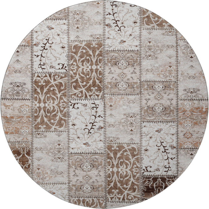 8' Patchwork Distressed Washable Round Rug With UV Protection (649549) - Beige / Ivory