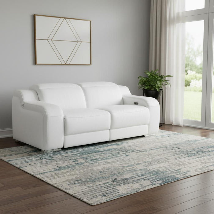 Italian Leather Power Reclining Loveseat (633747) - White / Silver